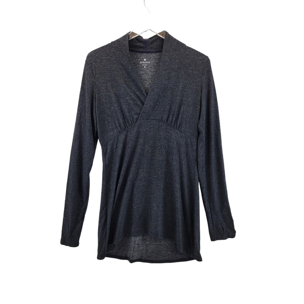 Athleta Long Sleeve Tunic Top Charcoal Gray Shimmer Surplice Neckline Size Small